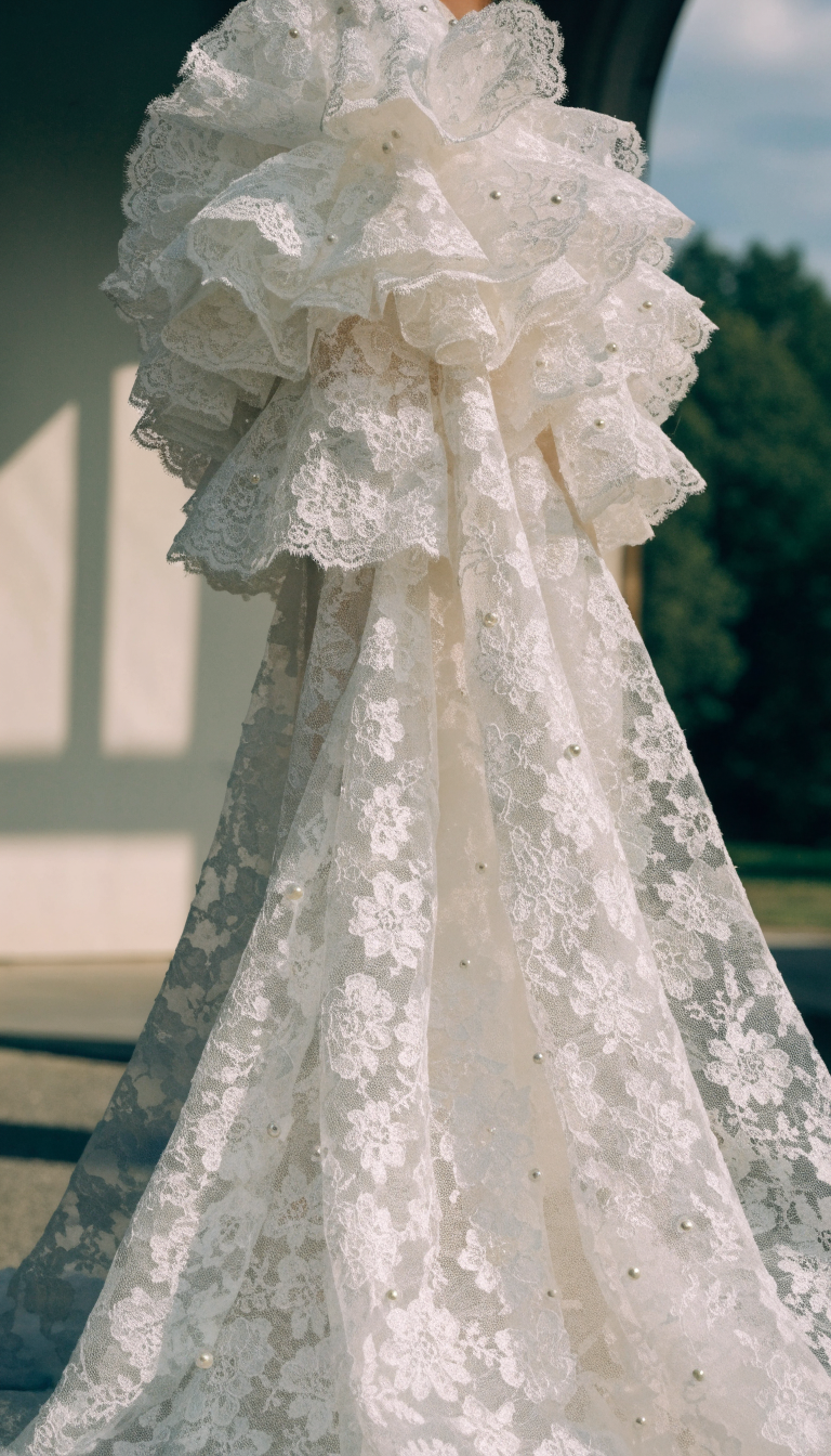 royal Chantilly lace overlay wedding dress
