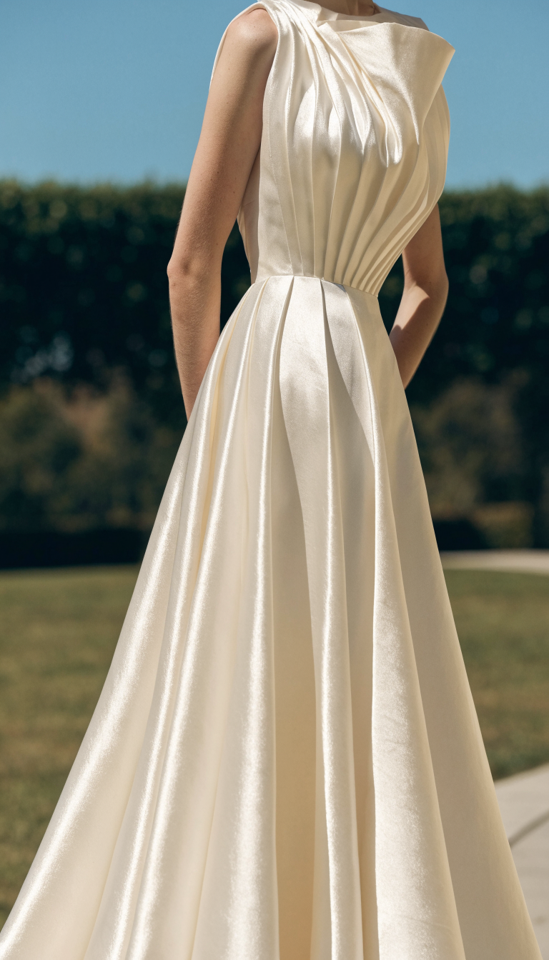 royal A-line wedding dress with soft box pleats in satin