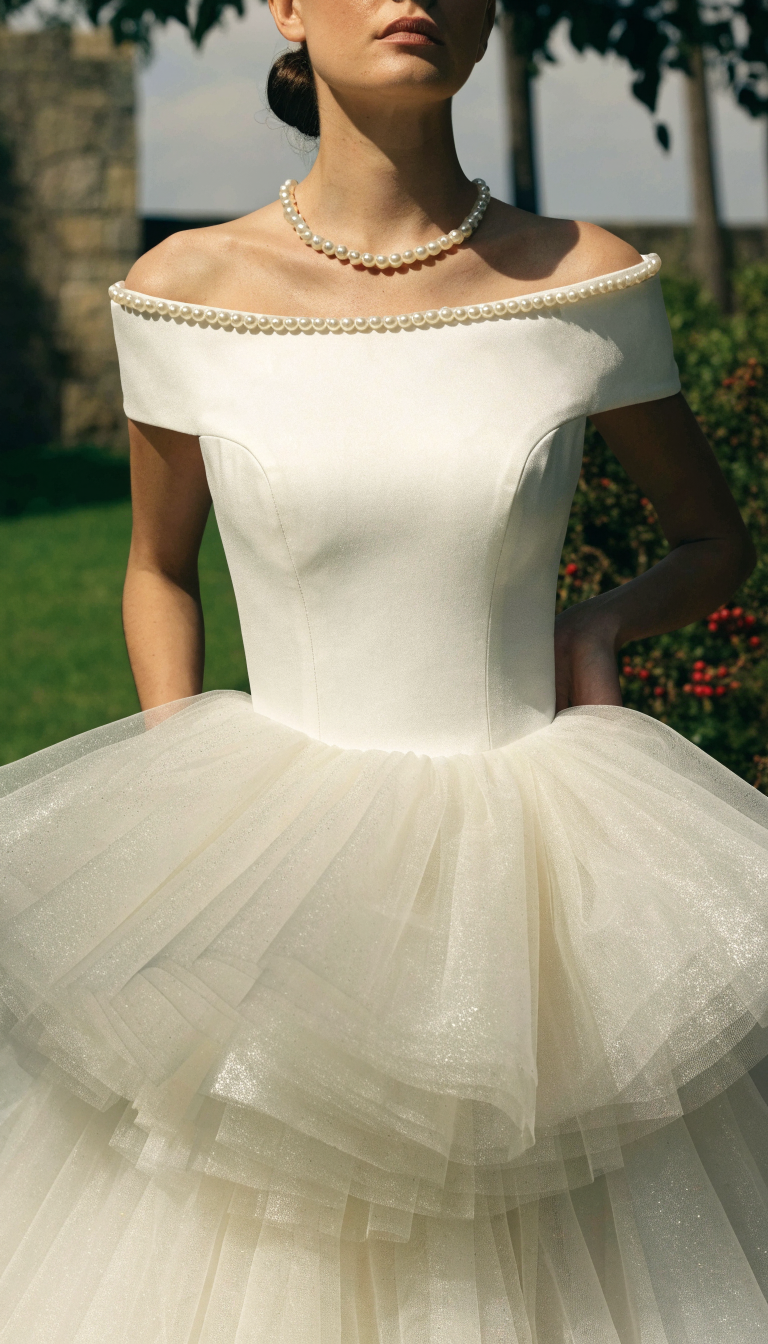royal bateau boat neck wedding dress