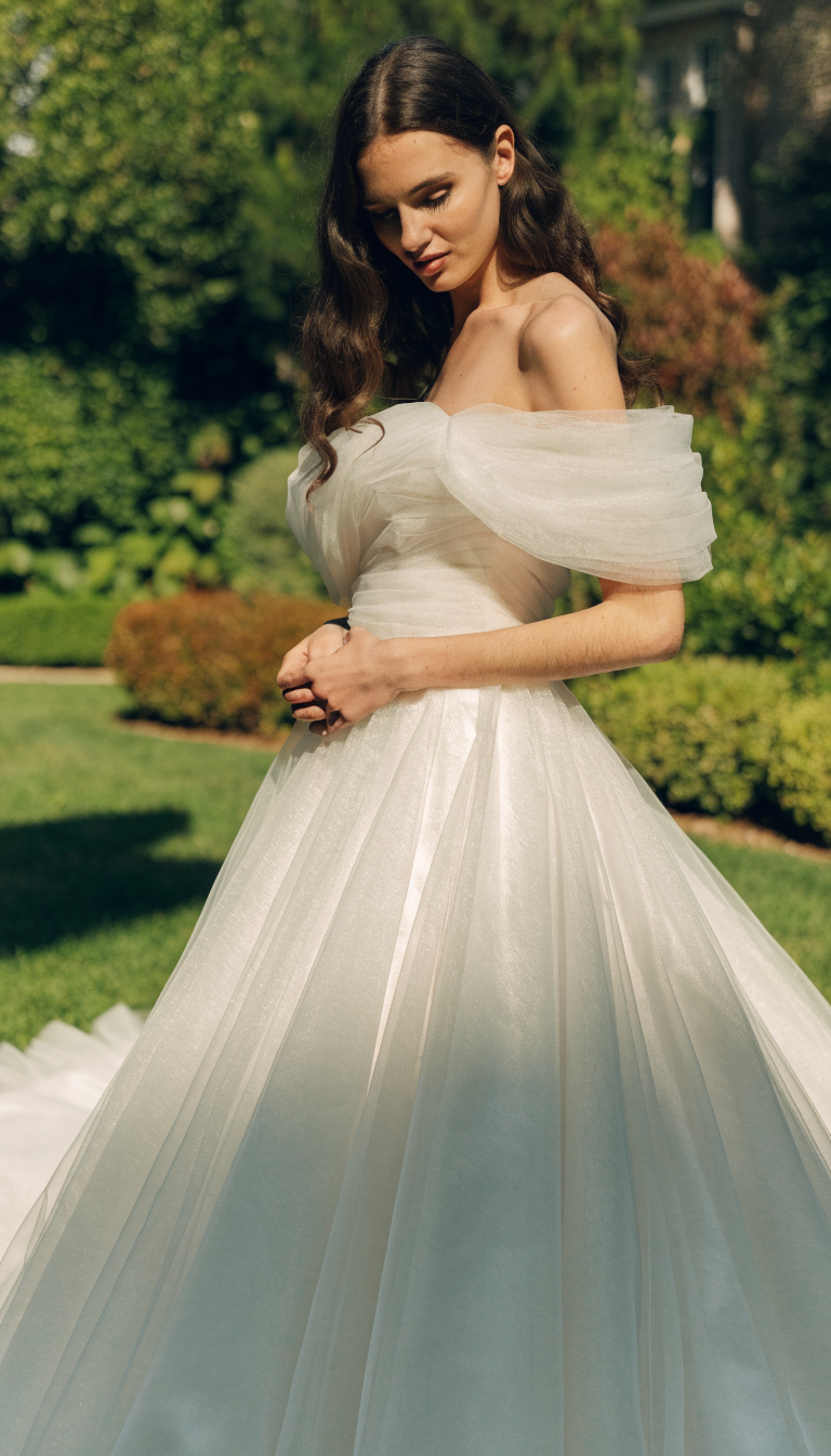off shoulder princess ball gown wedding dress