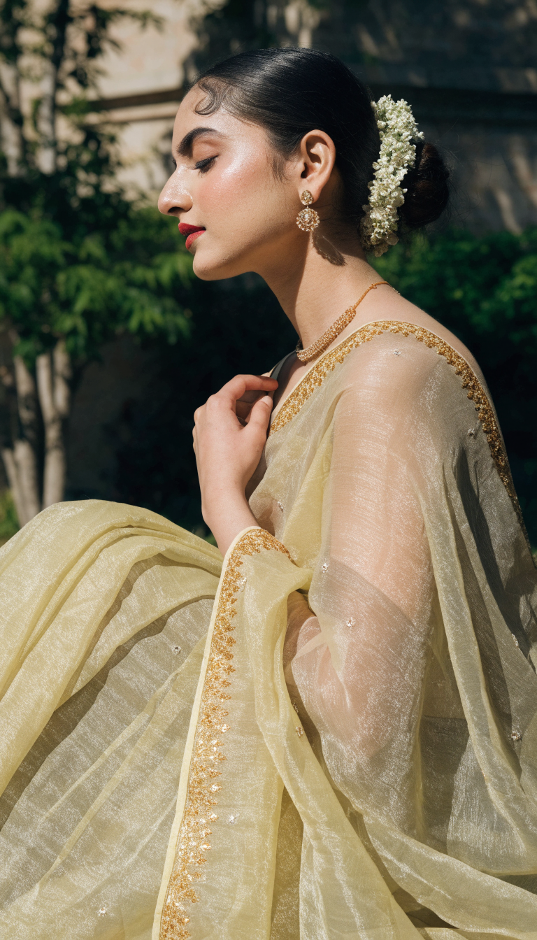 lightweight Chanderi georgette indian bridal saree for daytime